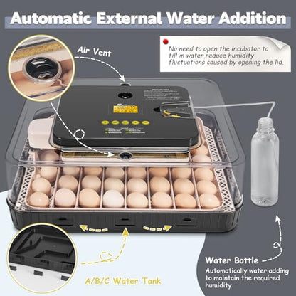 Sailnovo 56 Egg Incubator for Hatching Eggs with Automatic Egg Turning Gray | Auto Humidification, Stable Temperature Control, Built-in Candler, View Window, Alert System for Lab School Farm - color: Gray