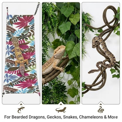 22PCS Bearded Dragon Tank Accessories Crawler Plant Climbing Kit with 2 Hammocks, 2 Flexible Vines, 20 Grape Leaves, Suction Cups & Artificial Plants – Lifelike Terrarium Decor for Gecko, Chameleon