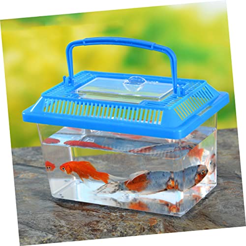 STOBOK Portable Fish Tank Handheld Aquarium Plastic Fish Tank with Handle Transparent Turtle Box Breeding Case for Goldfish Turtle Small Pet Travel 5.90 X 4.33 X 3.74 in