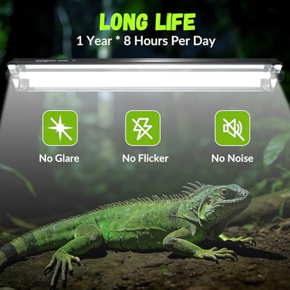 GlowUp 22inch 24W T5 5.0 UVB Light for Reptiles Light Fixture Combo Kit Reptile Lamp Tube Terrarium Hood UVB Light for Bearded Dragon Rainforest Dwelling Reptiles, Chameleons, Iguanas, Turtles