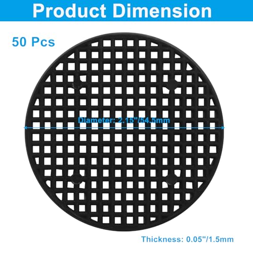 Plant Drainage Mesh Pads, 2.2 Inch, 50pcs Plastic Grid Mat | Round, Breathable Soil Guard, for Potted Plants, Bonsai, Black - size: 2.2 Inch