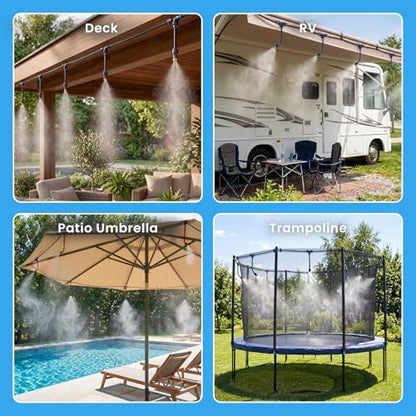 Adjustable Misting System, 360° Flexible Brass Nozzles, 65FT | Pre-assembled Mister Hose for Patio Cooling, Garden Irrigation, Greenhouse Watering, Pet Chicken Coop Cooling - size: 65FT / 20M