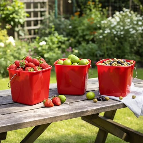 SOUJOY 7 Pack 3 Quart Cleaning Bucket, Plastic Small Sanitizing Bucket with Handle, Multi-Purpose Mini Square Pails for Kitchen, School, Offices, Household and Commercial Use, Red