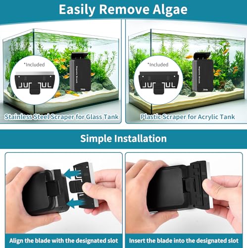 Hygger Aquarium Magnet Glass Cleaner, Magnetic Fish Tank Cleaner With 2 Blades for Glass and Acrylic Aquariums, Aquarium Algae Scraper with Super Strong Magnet for fish tanks 0.25-0.5 inches thick (M) - size: M for Glass Thickness：0.25"-0.5"