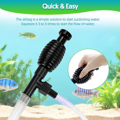 Fish Tank Cleaner Gravel Vacuum for Aquarium | Aquarium Siphon, Water Changer, Double Sided Sponge Brush Algae Scraper, Fish Tank Cleaning Kit, Gravel & Sand Cleaning - color: Black
