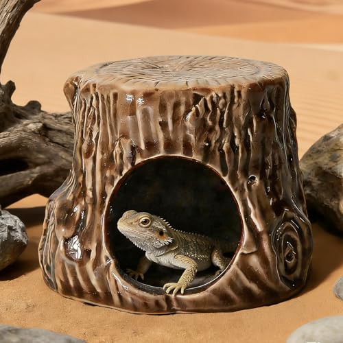 Reptile Hideout Cave,3.94in Ceramic Stable Brown Tree Safe Reptile Shelter | Desert Reptile Terrarium Decor for Toad ,Leopard Geckos, Small Lizards, Hermit Crabs & Juvenile Snakes - color: Tree-Brown, size: 3.94in