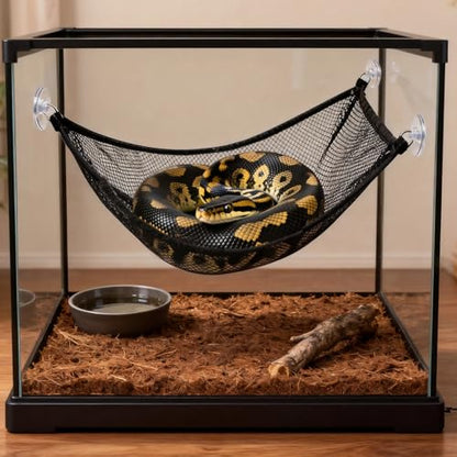 Ball Python Tank Accessories - 6 Ring Snake Climbing & Basking Hanging Hammock with Lounger Bed, Reptile Habitat Enrichment Accessories for Snake Tank, Lizard, Gecko Tank Decor