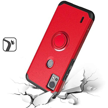 for AT&T SL112A 6782D / Cricket SL112C Shockproof Ring Stand Hybrid Cover Phone Case + Tempered Glass + Extreme Band + Stylus Pen + Pry Tool (Red) - color: Red