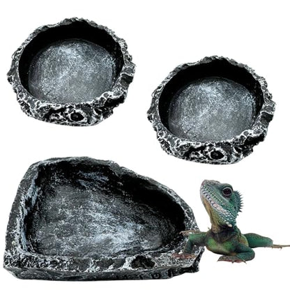 Reptile Water Dish Food Bowl, 3 Pack Reptile Feeding Bowls for Bearded Dragon Lizard Frog Gecko Tortoise Hermit Crab Snail (Black) - color: Black - 3 Pack Bowls