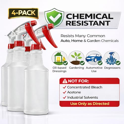 Bar5F Plastic Spray Bottles, 16 Oz, Pack of 4 (Red) | 2 Pack, All-Purpose, Empty for Chemical and Cleaning Solutions, Adjustable Head Sprayer Fine to Stream - size: Pack of 4 (Red)