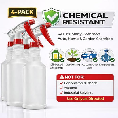 Bar5F Plastic Spray Bottles, 16 Oz, Pack of 4 (Red) | 2 Pack, All-Purpose, Empty for Chemical and Cleaning Solutions, Adjustable Head Sprayer Fine to Stream - size: Pack of 4 (Red)