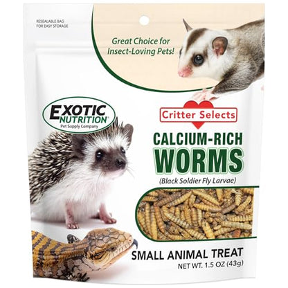 Exotic Nutrition Dried Black Soldier Fly Larvae (1.5 oz.) - High-Calcium Insect Treat - Chickens, Wild Birds, Hedgehogs, Bluebirds, Reptiles, Sugar Gliders, Opossums, Skunks, Lizards, Fish - size: 1.5 Ounce (Pack of 1)