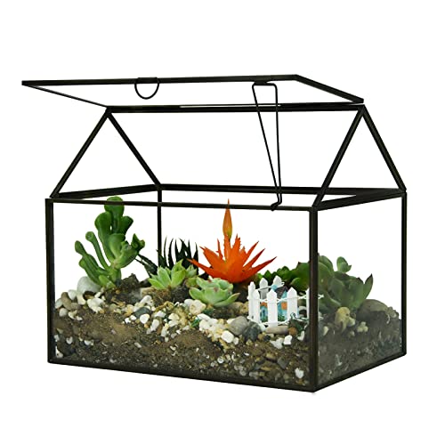 Black 1 Large Glass Plant Terrarium Kit with Lip Greenhouse for Succulents - color: Black 1
