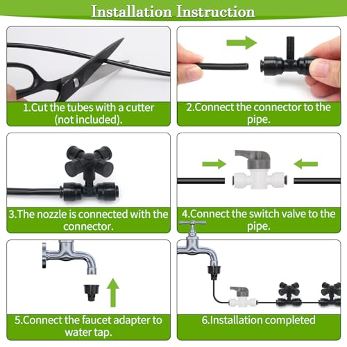 50FT Drip Irrigation System Kit, Garden Watering System | with Quick Connectors 1/4 inch Drip Tubing & Quick Connect Fittings Adjustable Mist, Watering System for Outdoor Plants