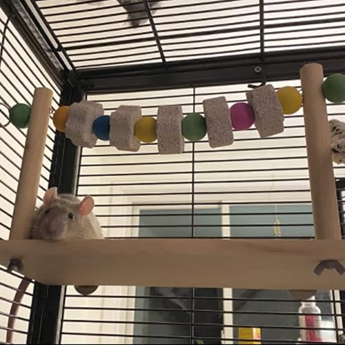 Hamster Wood Ledge Platform with Lava Stone Chew Block, Cage Rest Shelf Climbing Toy for Dwarf Hamsters, Sugar Gliders, Parakeets | Wooden Climb Rest Shelf,Teeth Grinding Toys for Rat Sugar Gliders,Nail Trimming Bird Perch Stand - style: Style A