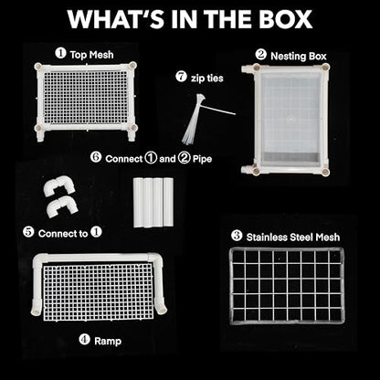 Hanging Turtle Basking Platform, 2-in-1 Turtle Dock for Basking and Laying Eggs with DIY PVC Pipes and Nesting Box, 9.5" Width Resting Area, Ramp for Reptile Frog Terrapin - size: S-9.5"