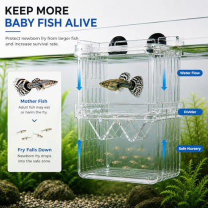 Petzilla in-Tank Aquarium Breeder Box for Fish Tank, Breeding Incubator for Small Fish Hatchery, Acrylic Divider for Shrimp Clownfish Aggressive Injured Fish (Large) - size: Large
