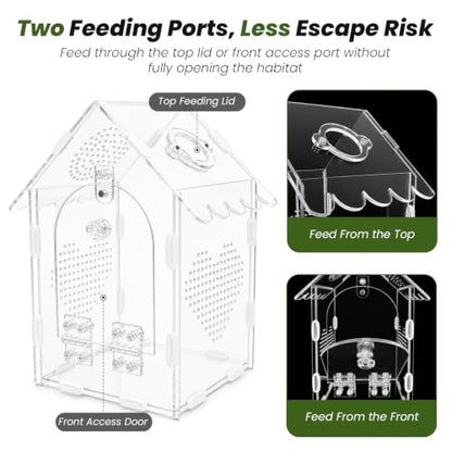Jumping Spider Enclosure Kit, 5x5x8 Acrylic Terrarium Starter Set | Front-opening design Vertical habitat layout,Transparent viewing panels for desks, shelves and pet rooms