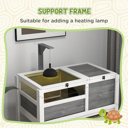PawHut Tortoise Habitat with Shelf Storage, Tortoise Enclosure with Weather Protection, Reptile Gift Accessory, Reptile Enclosure with Tray, Light Support Frame, Light Gray | Tortoise Enclosure, Reptile Gift Accessory, Reptile Enclosure with Tray, Light S