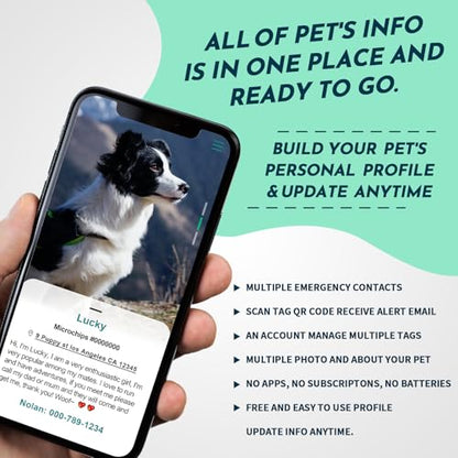 MYLUCKYTAG QR Code Pet ID | Personalized Dog & Cat Collar Tag | Online Profile with Instant Scanned Location Alert Email - style: Blue Paw