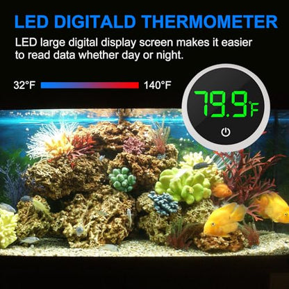 3Pcs Digital Aquarium Thermometer Fish Tank Digital LED Display Thermometer Fahrenheit Aquarium Temperature Sensor with LED Touch Screen for Aquarium Glass Containers Plant Reptile Turtle Tank - color: 3pcs round-white