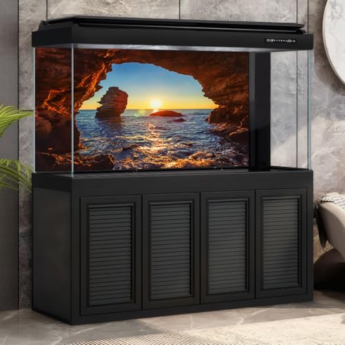 Ocean Rock Cave Aquarium Background Sunrise Ocean Beach Seaside Fish Tank Background Tropical Sunset Seashore Blue Sky Terrarium Backgrounds Stunning Seascape Reptile Tank Backgrounds 24x12in - color: Light Blue, size: 24(W)x12(H)in