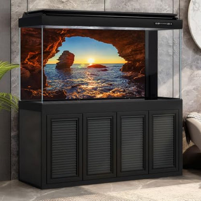 Ocean Rock Cave Aquarium Background Sunrise Ocean Beach Seaside Fish Tank Background Tropical Sunset Seashore Blue Sky Terrarium Backgrounds Stunning Seascape Reptile Tank Backgrounds 24x12in - color: Light Blue, size: 24(W)x12(H)in