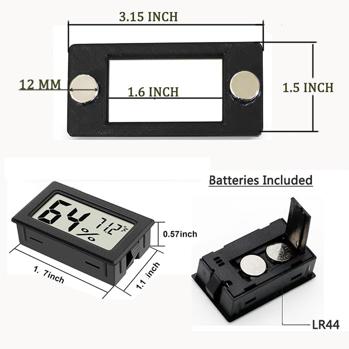 2 Pcs Magnetic Reptile Thermometer and Humidity Gauge Temperature and Humidity Monitor for Jumping Spider and Reptile Tank Mini Digital Hygrometer(Rectangular) - color: Rectangular