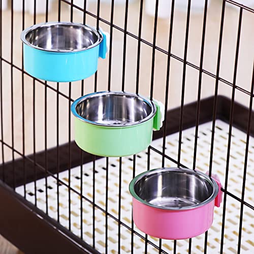 Dog Crate Bowl, Hanging Stainless Steel Removable Pet Crate Water & Food Bowls, Pet Cage Feeder Container Coop Cup for Cat Puppy Birds Rats Guinea Pigs Rabbit Hamster (2PCS) - color: (Round) Dark Blue/Grey