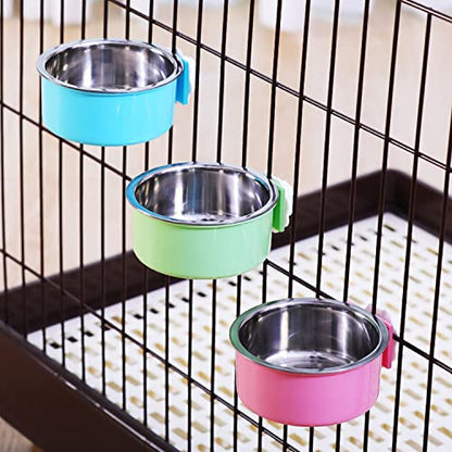 Dog Crate Bowl, Hanging Stainless Steel Removable Pet Crate Water & Food Bowls, Pet Cage Feeder Container Coop Cup for Cat Puppy Birds Rats Guinea Pigs Rabbit Hamster (2PCS) - color: (Round) Orange/Grey