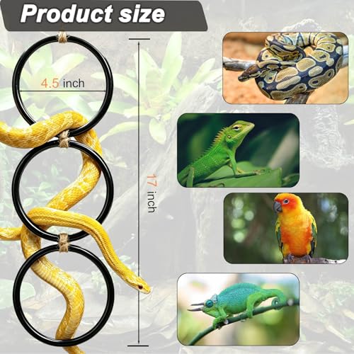 2 Pack Ball Python Tank Accessory, Snake Climbing Rings for Ball Python | Modular triple-link design, With a hook, expandable to 28 inches, 6+ exercise paths, rounded edges, reptile enrichment