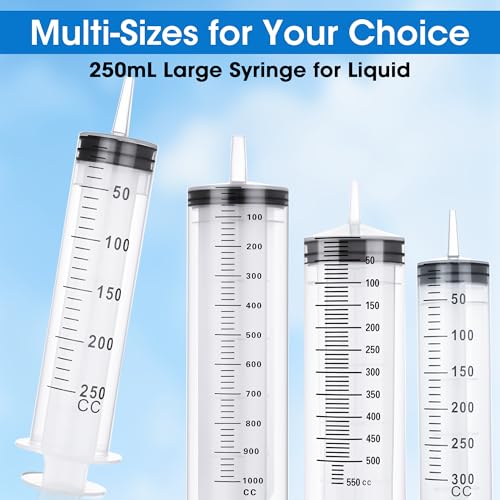 250mL Large Syringes with Tip Adapter, Plastic Syringe for Liquid, Individual Sterile Sealed for Scientific Dispensing, Paint, Watering - style: 250 ml