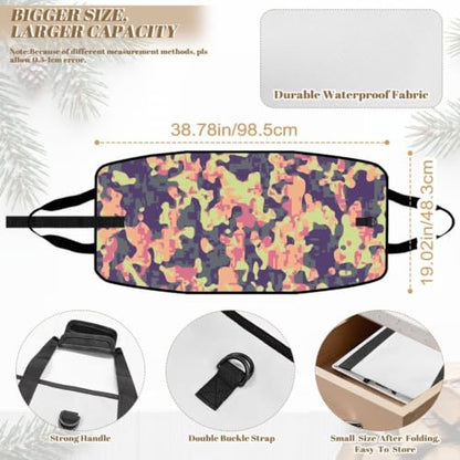 Pixel Camo Print Firewood Carrier Bag with Padded Handles | Adjustable Buckle Straps, Water Resistant, Suitable for Indoor Fireplace and Outdoor Camping - color: Pastel Pink Purple Pixel Camo Print