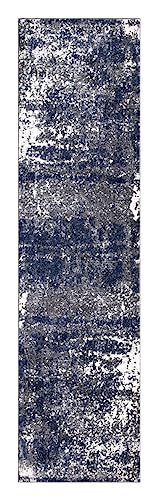 Keen Home Design Runner Rugs - 32"x119" Non-Shedding, Thick Pile Abstract Rugs for Kitchen, Living Room, Bedroom, Dining Room, Entryway - Size: 2'8" x 9'11", Abstract Navy/Gray - color: Abstract Navy/Gray, size: 2'8" x 9'11" (Runner)