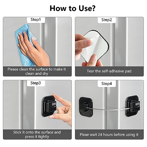 Refrigerator Lock, Heavy Duty Fridge Lock, Combination Lock for Refrigerator Cabinets, Drawers, Safety Lock, Easy Install No Keys Needed (Black-4Pack) - color: Black-4Pack