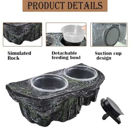 kathson Magnetic Reptile Feeder Ledge,Double Bowl Magnetic Lizard Food and Water Dish Crested Gecko Feeding Bowls with Suction Cup Reptile Food Bowl Accessories for Chameleon Spider