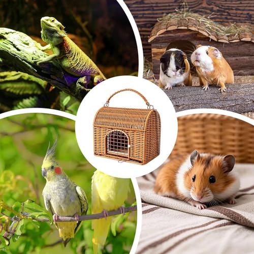 Lizard Carrier Handle Carrying Bird Cage | All Season Washable Rattan Bird Carrier Travel Cage for Lizard Leopard Gecko Spider Tortoise Snake Bunny