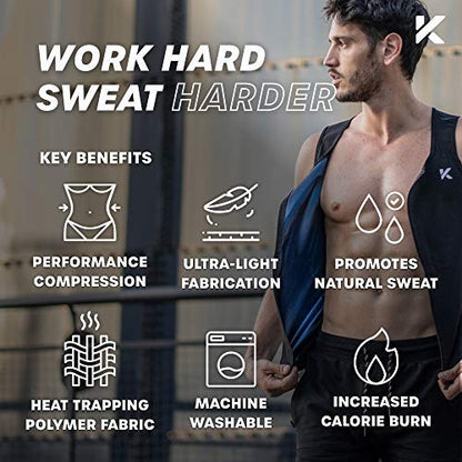 Kewlioo Men's Heat Trapping Zipper Sweat Enhancing Vest - Sauna Suit Shirt Compression Vest Shapewear Top for Gym Exercise - color: Black, size: Large-X-Large