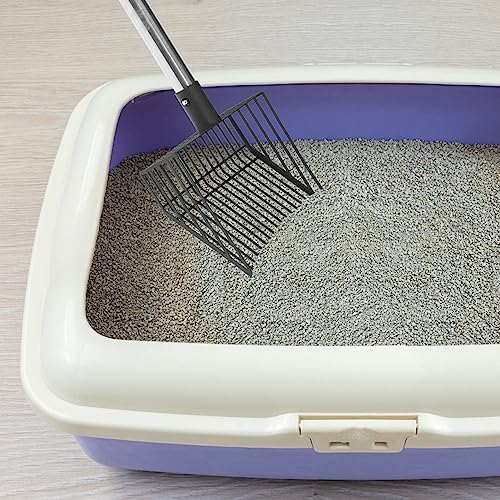 PUPTECK Metal Cat Litter Scoop Adjustable Long Handle Stainless Steel | Fast Sifting Chicken Poop Scooper Coop Accessories, Heavy Duty & Non-Stick Kitty Litter Sifter with Deep Shovel - size: 20"-40"(Adjustable with snap buttons)