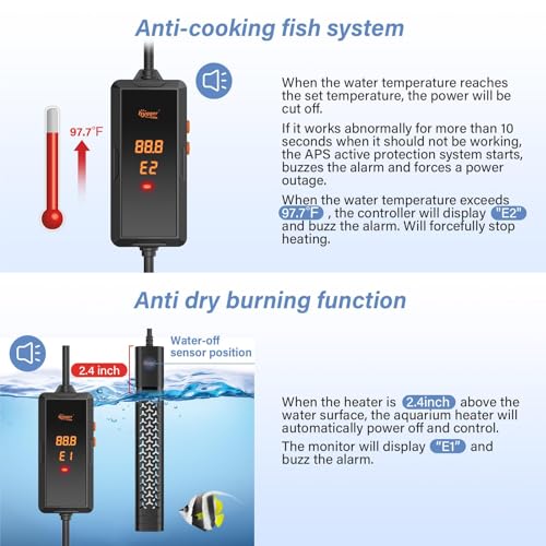 hygger 500w Aquarium Heater, Submersible Fish Tank Heater with Digital LED Controller and Intelligent Leaving Water Automatically Stop Heating System,for 75-130 Gallon Tanks - size: 500W (for 75-130 gallon)