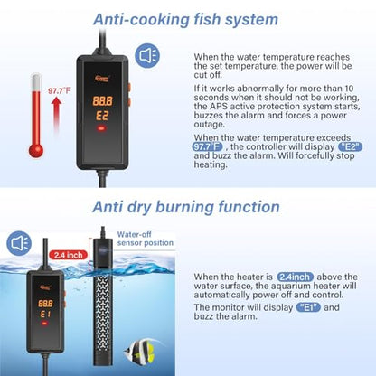 hygger 500w Aquarium Heater, Submersible Fish Tank Heater with Digital LED Controller and Intelligent Leaving Water Automatically Stop Heating System,for 75-130 Gallon Tanks - size: 500W (for 75-130 gallon)