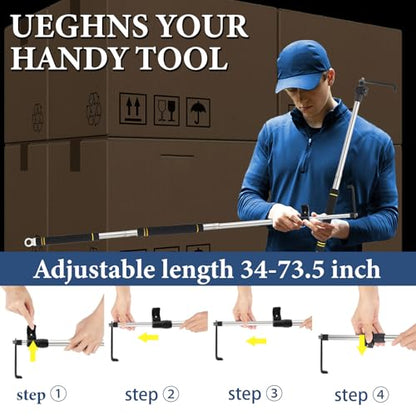Cargo Grabber for Truck Bed Long Handle, Truck Grabber Reach Retriever Tool 34-73.5 inch Sturdy Bed Buddy Truck Tool with Two Replacement Hooks Essential Truck Van RVs Tools Convenient and Efficient