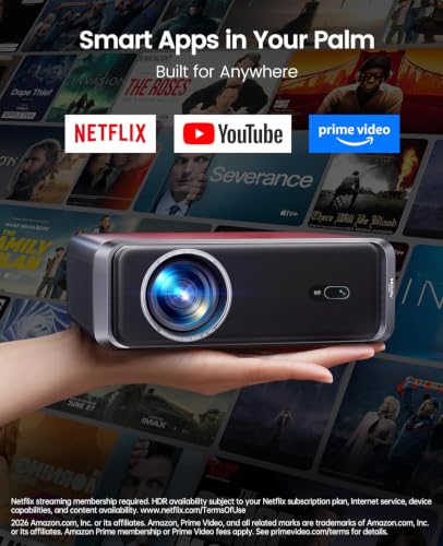 [Built-in Official App/4K Support/Compact]Smart-Projector with WiFi6 and Bluetooth, Outdoor Movie Projector & DoIby , Compatible with YouTube/PrimeVideo, AI Auto Focus, Portable Home Proyector
