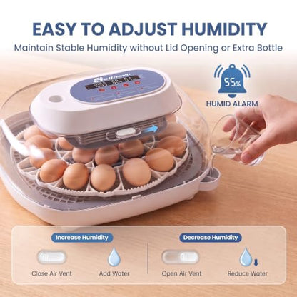 Sailnovo 24 Egg Incubators for Hatching Eggs with 4 Modes, 360° View, Blue | 24-48 Egg Capacity, for Chicken Quail Duck, Automatic Egg Turning, Temperature Control, Humidity Display,Built-in Candler