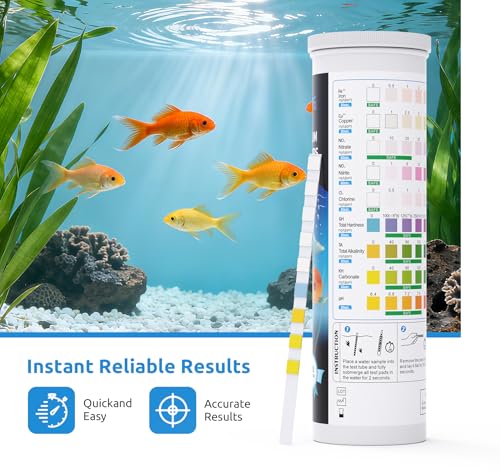 SEAOURA 9-in-1 Aquarium Test Strips 135ct Fresh Salt Water Fish Tank Pond | Tests pH Nitrate Nitrite Chlorine Detects GH KH Iron & Copper Levels Fast Read Accurate Water Results