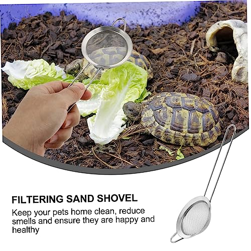 BESPORTBLE Reptile Sand Substrate Scoop 2Pcs Stainless Steel Silver Shovel | Ergonomic Handle Design, Sift out Droppings, for Snake Reptile Terrarium Substrate Cleaning Tool Kit Set