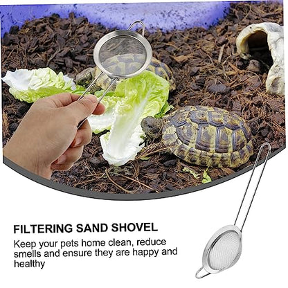 BESPORTBLE Reptile Sand Substrate Scoop 2Pcs Stainless Steel Silver Shovel | Ergonomic Handle Design, Sift out Droppings, for Snake Reptile Terrarium Substrate Cleaning Tool Kit Set