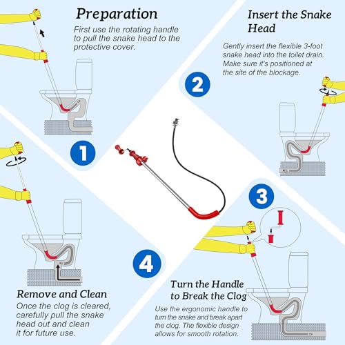 6 Ft Toilet Auger Snake for Unclogging Toilets K-6P 56658 | Heavy Duty Toilet Snake with Bulb Head, Scratch-Free Silicone Protection, Manual Drain Cleaner for Home Bathroom