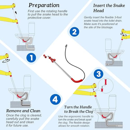 6 Ft Toilet Auger Snake for Unclogging Toilets K-6P 56658 | Heavy Duty Toilet Snake with Bulb Head, Scratch-Free Silicone Protection, Manual Drain Cleaner for Home Bathroom