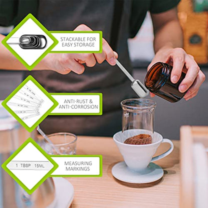 5PCS 1TBSP(15ML) Measuring Spoon, Stainless Steel Long Handle Teaspoons | High Precision, Food-Grade Stainless Steel, ‌Rust-Free, Dishwasher-Safe, Easy-Read Markings, Multi-Purpose, Sturdy & Durable - size: 1tbsp|3tsp|15ml|1/16cup|1/2oz